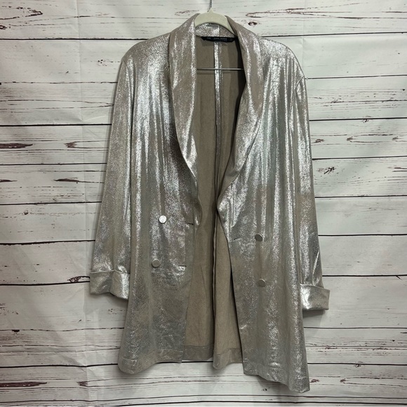 Zara Basic Collection Shimmery Over-Sized Jacket Sz XS Suede Like Metallic - Picture 3 of 9